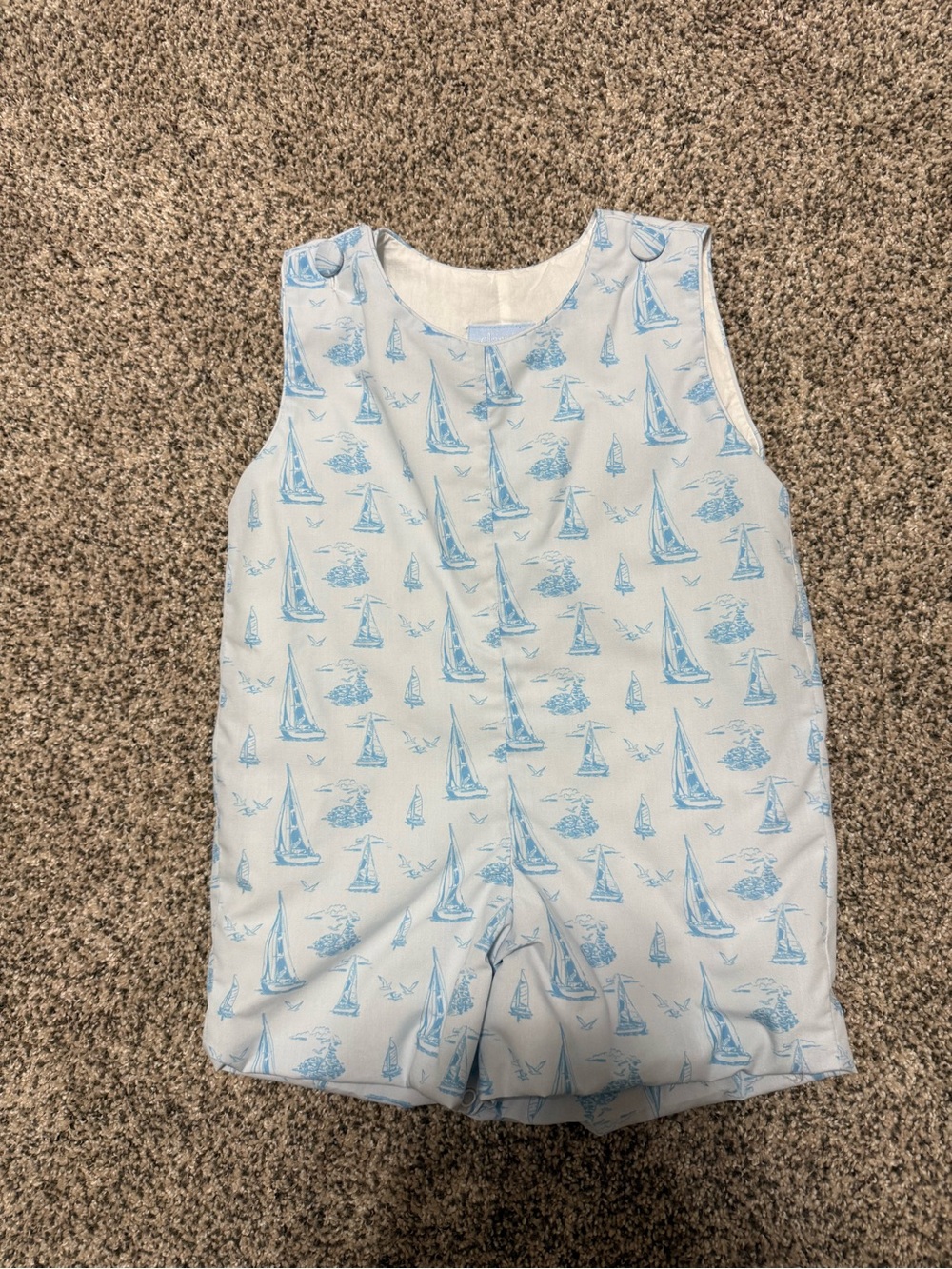 CLASSIC WHIMSY Blue Sailboat Print Boys Jon Jon Romper 2T